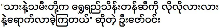 Oo Zaw Win and Daw Khin Mar Nyo are talking about Shwe Yee Thein Tan's son and daughter