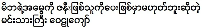 Actor Wai Lu Kyaw stated that he would not be giving his inheritance to his wife 